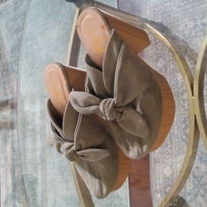 Olive Green Platform Mules